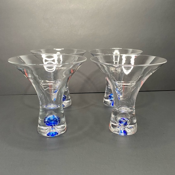 Dining Vintage Set Of 4 Hand Blown Glass Blue Bubble Ball Martini